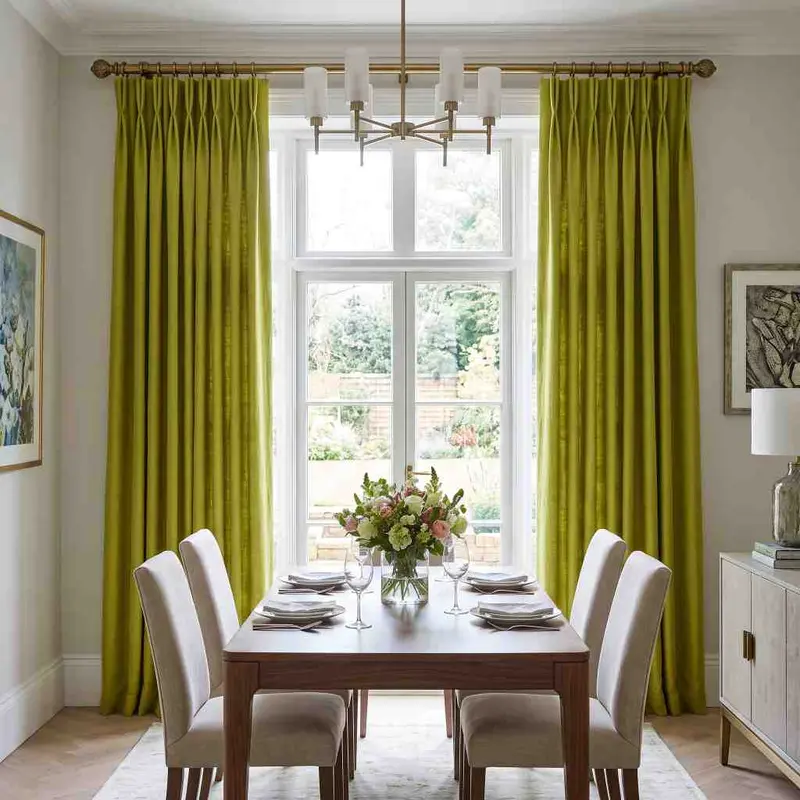 Dining room double pinch pleat curtains