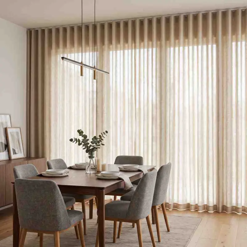 Dining room triple pinch pleat curtains in Jumeirah Golf Estates