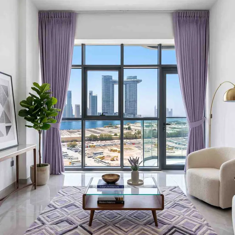Double Pinch Pleat Curtains fitted in a Dubai home