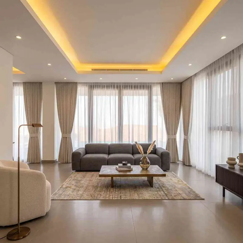 Living Room Curtains fitted in a Dubai home