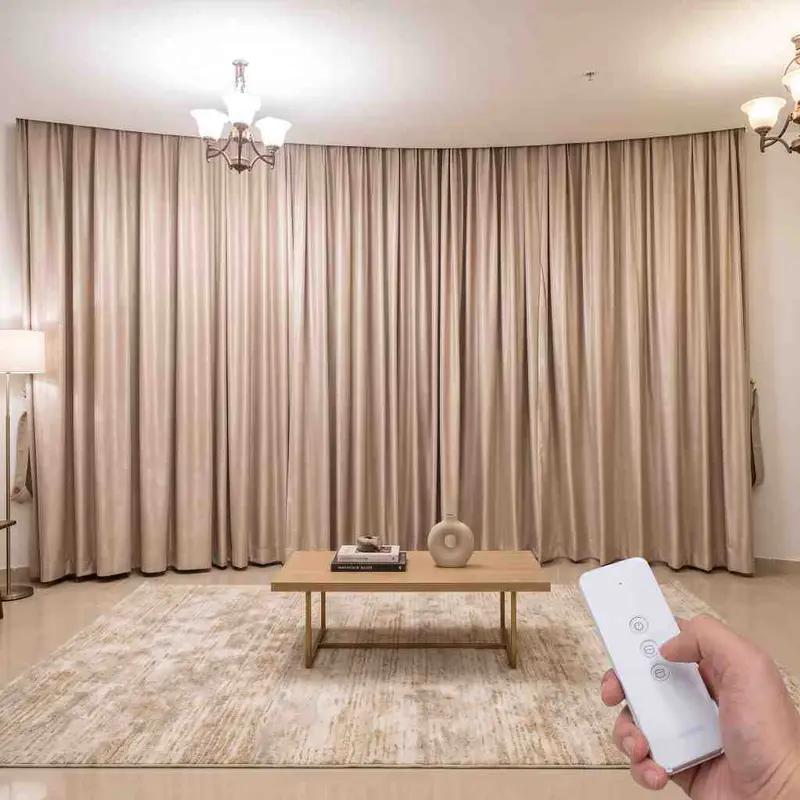 Motorized curtains in Jumeirah Lakes Towers, closed by remote